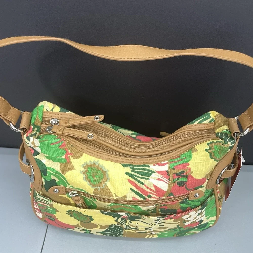 Rosetti Full Swing Shoulder Bag Purse Handbag Tropical Floral Faux Leather